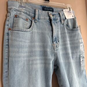 NWT Aeropostale Sky Blue High Rise Bell Flare Leg Stretch Jeans Cut Fray Bottoms